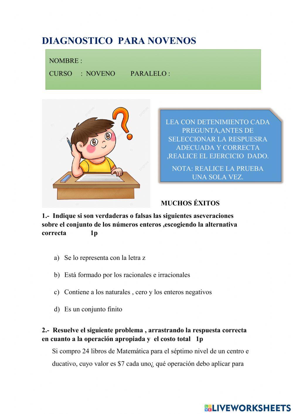 Diagnostico para novenos