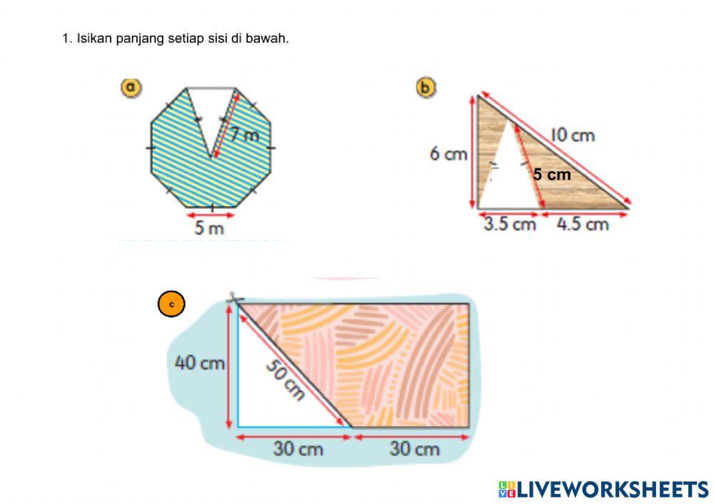 Panjang sisi dan perimeter kawasan berlorek