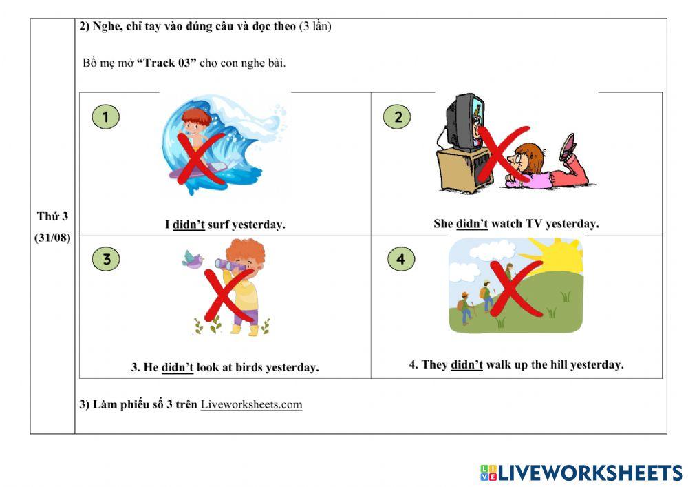 Phiếu giao bài môn Tiếng Anh