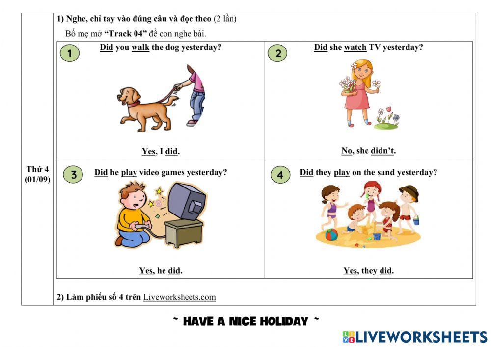 Phiếu giao bài môn Tiếng Anh