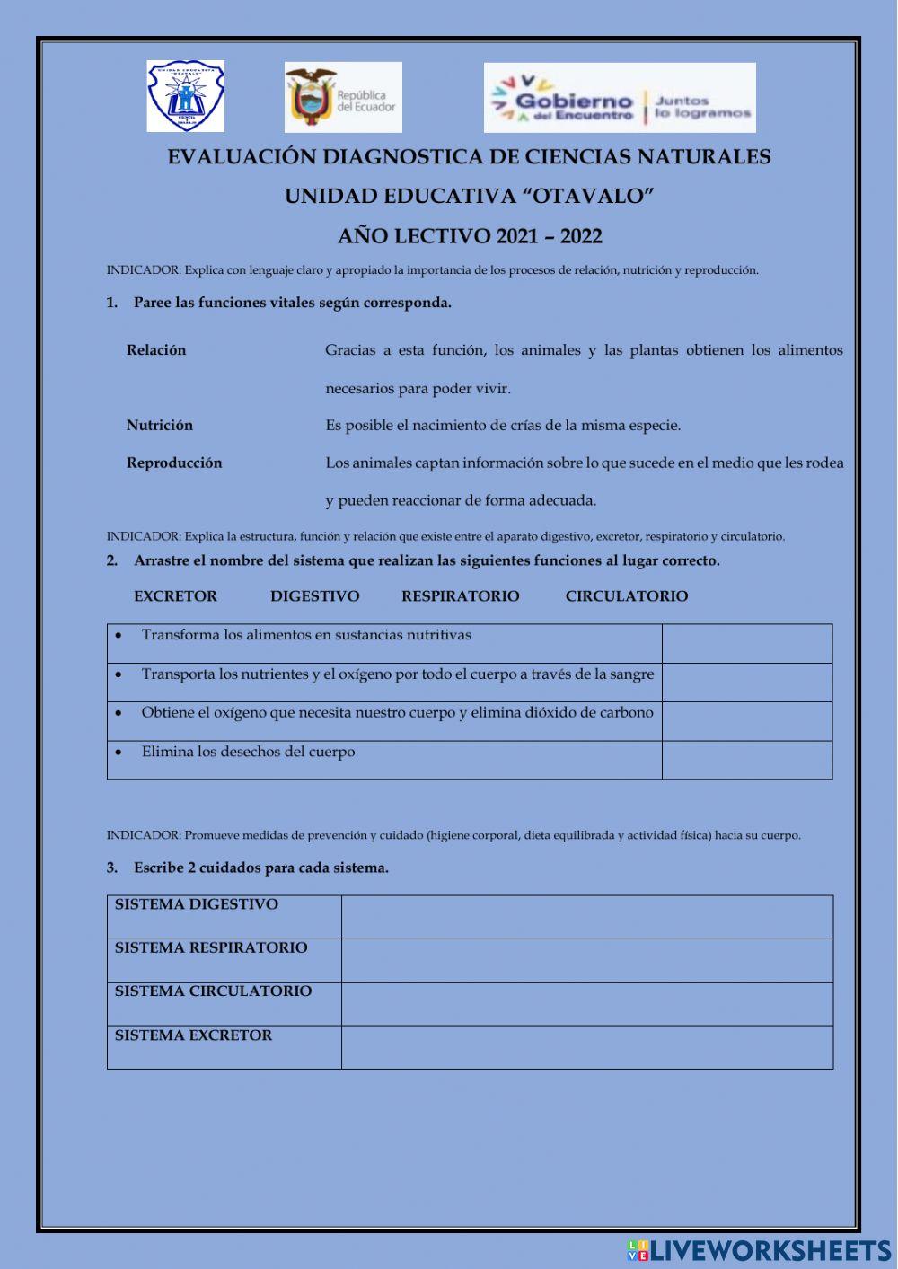 Evaluación diagnóstica ciencias