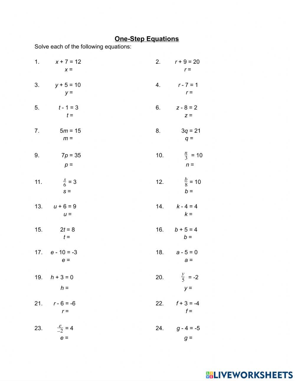 Mastering One Step Equations: Add and Subtract Worksheets