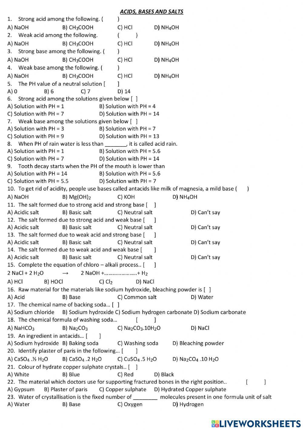 Acids, bases and salts