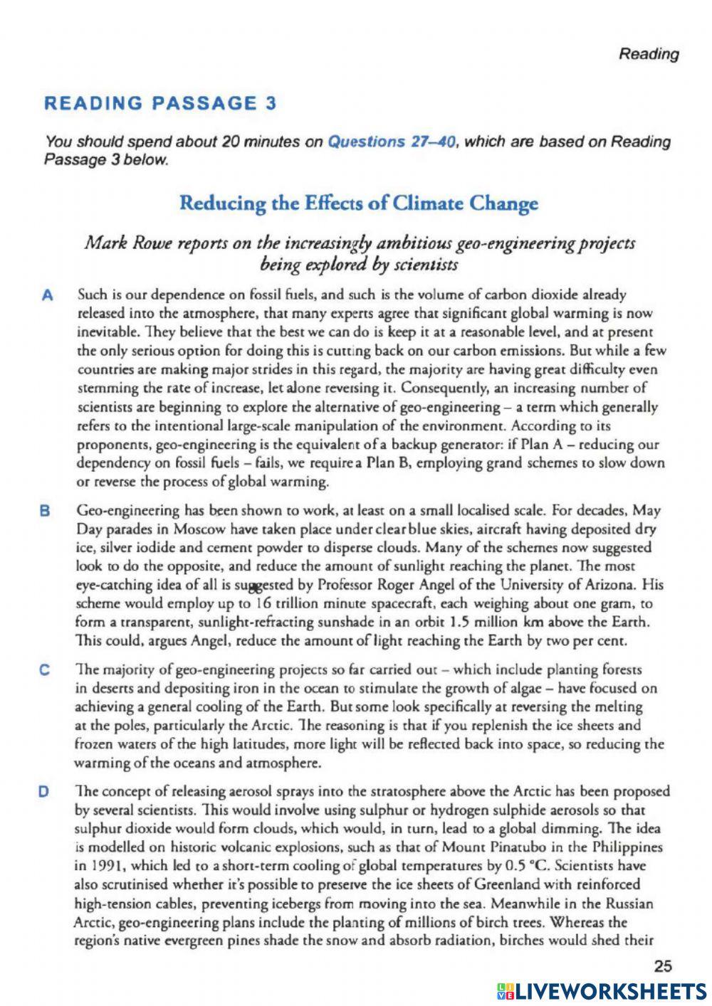 Reading practice worksheet for Inter | Live Worksheets