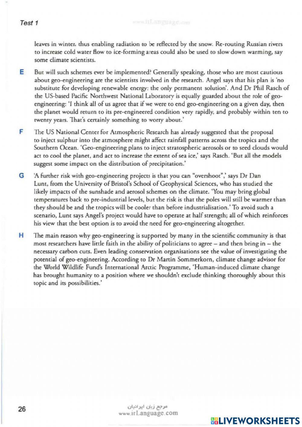 Reading practice worksheet for Inter | Live Worksheets