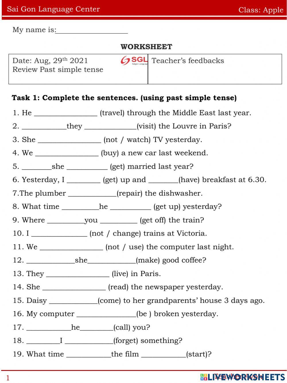 Worksheet apple