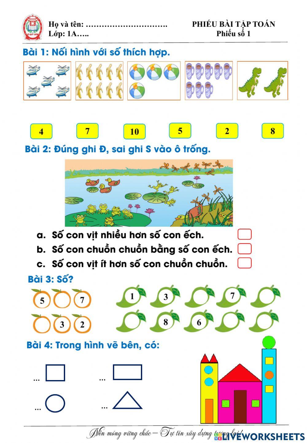 Phiếu bài tập Toán số 1