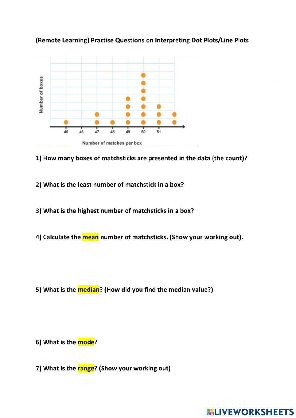 Interpreting dot plots line plots Finding mean median and mode online