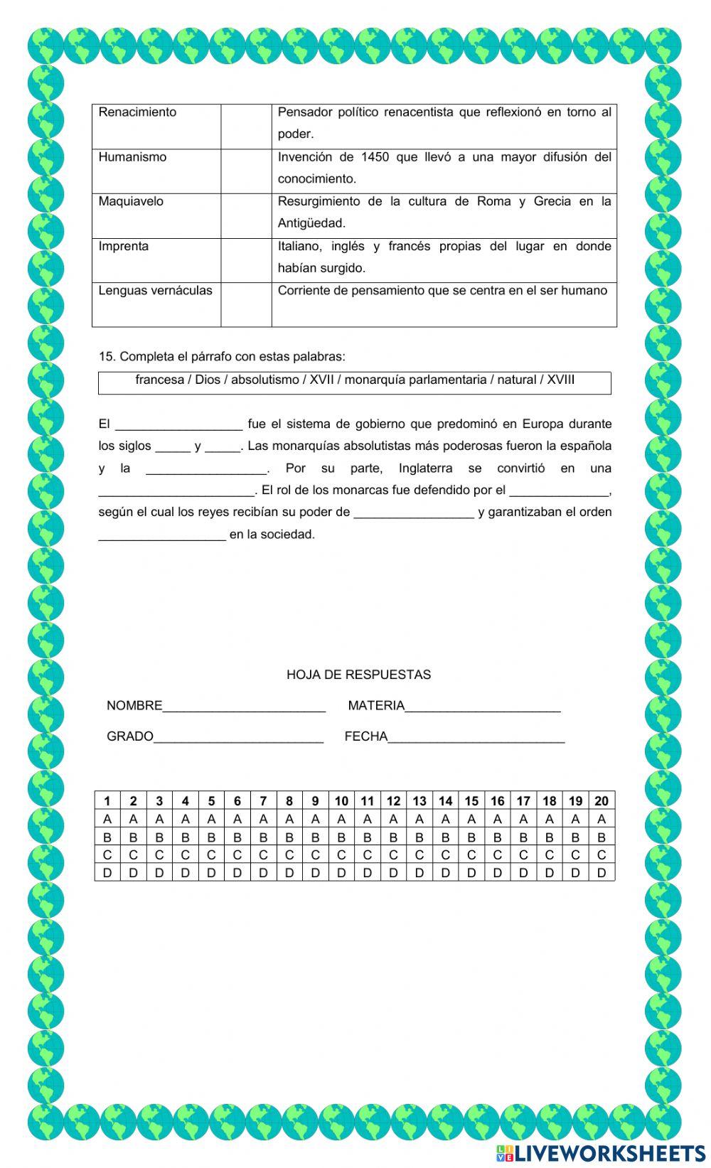 Evaluación Bimensual 3 Periodo Sociales