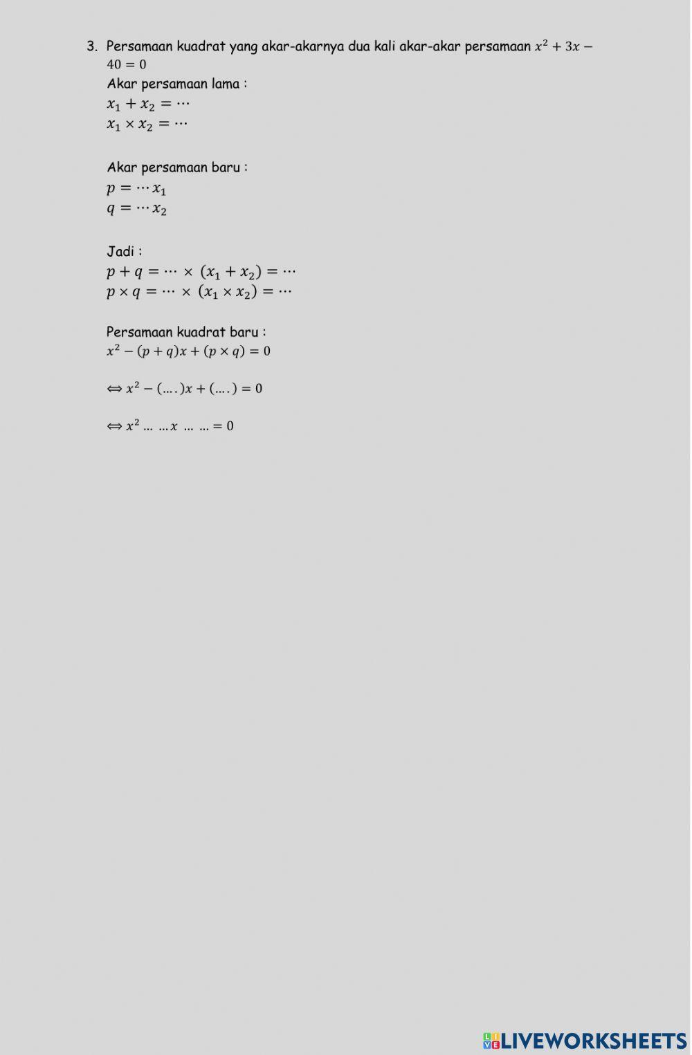 Lkpd menyusun persamaan kuadrat baru