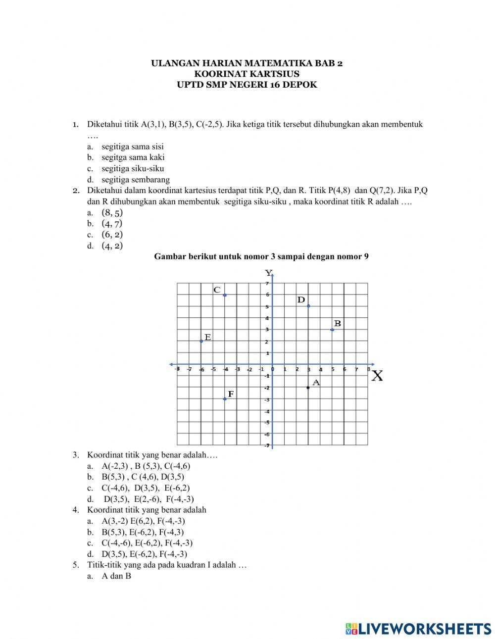 Ulangan Harian 2 Koordinat Katesius