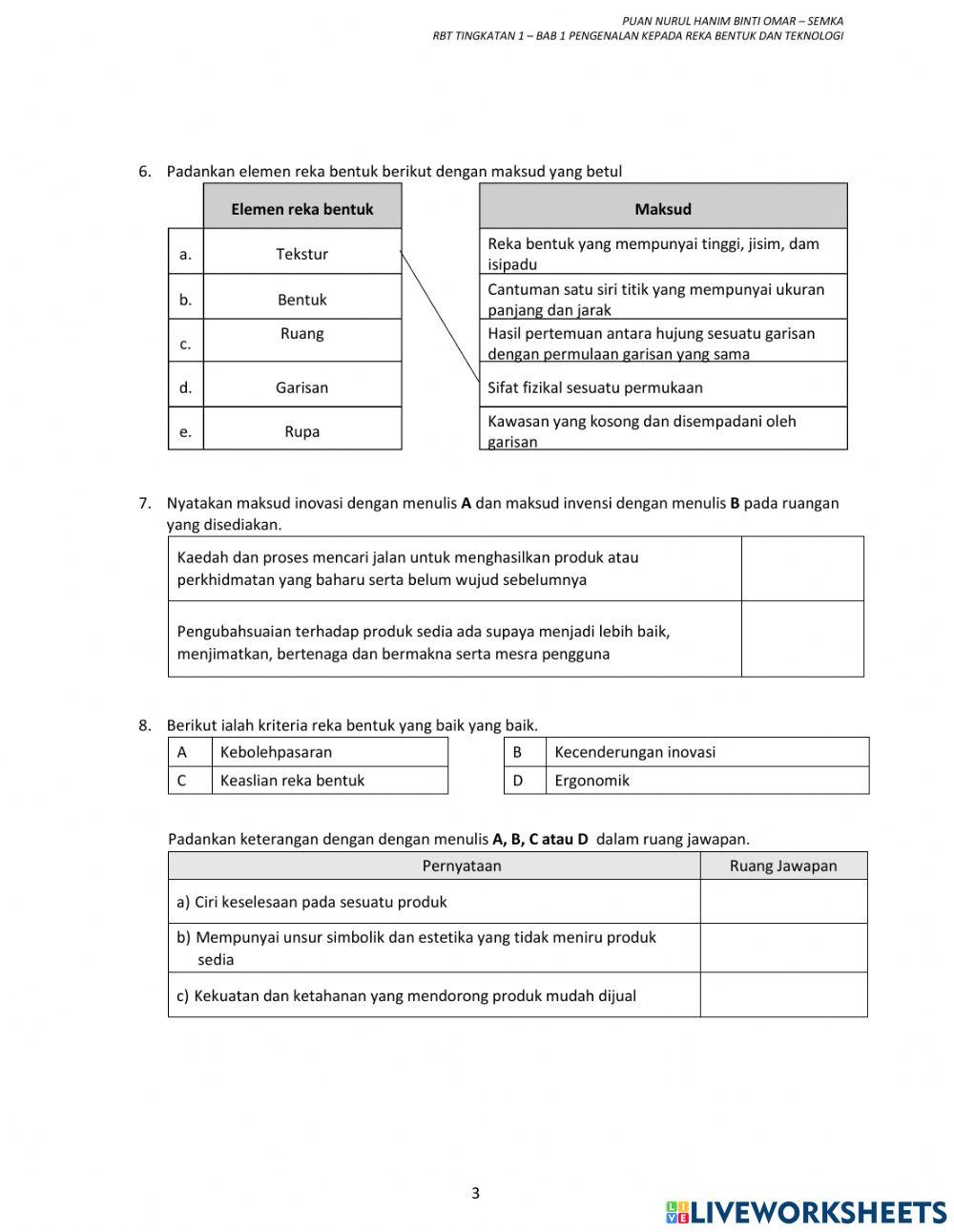 Rbt tingkatan 1 : pengenalan reka bentuk dan teknologi