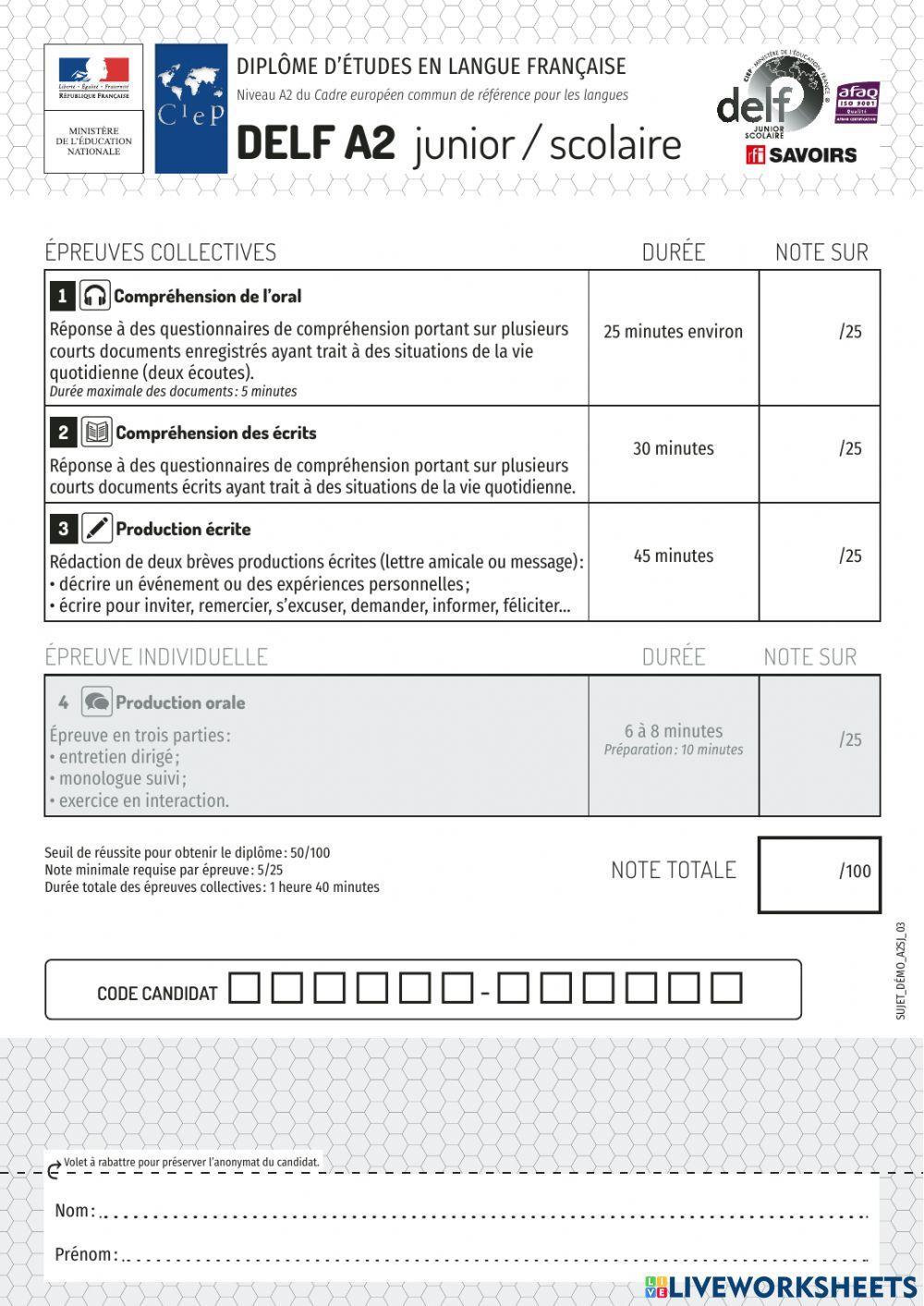 Delf a2 tout public worksheet live worksheets 49 off