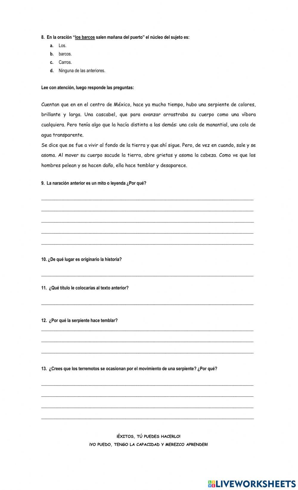 Evaluación final grado quinto