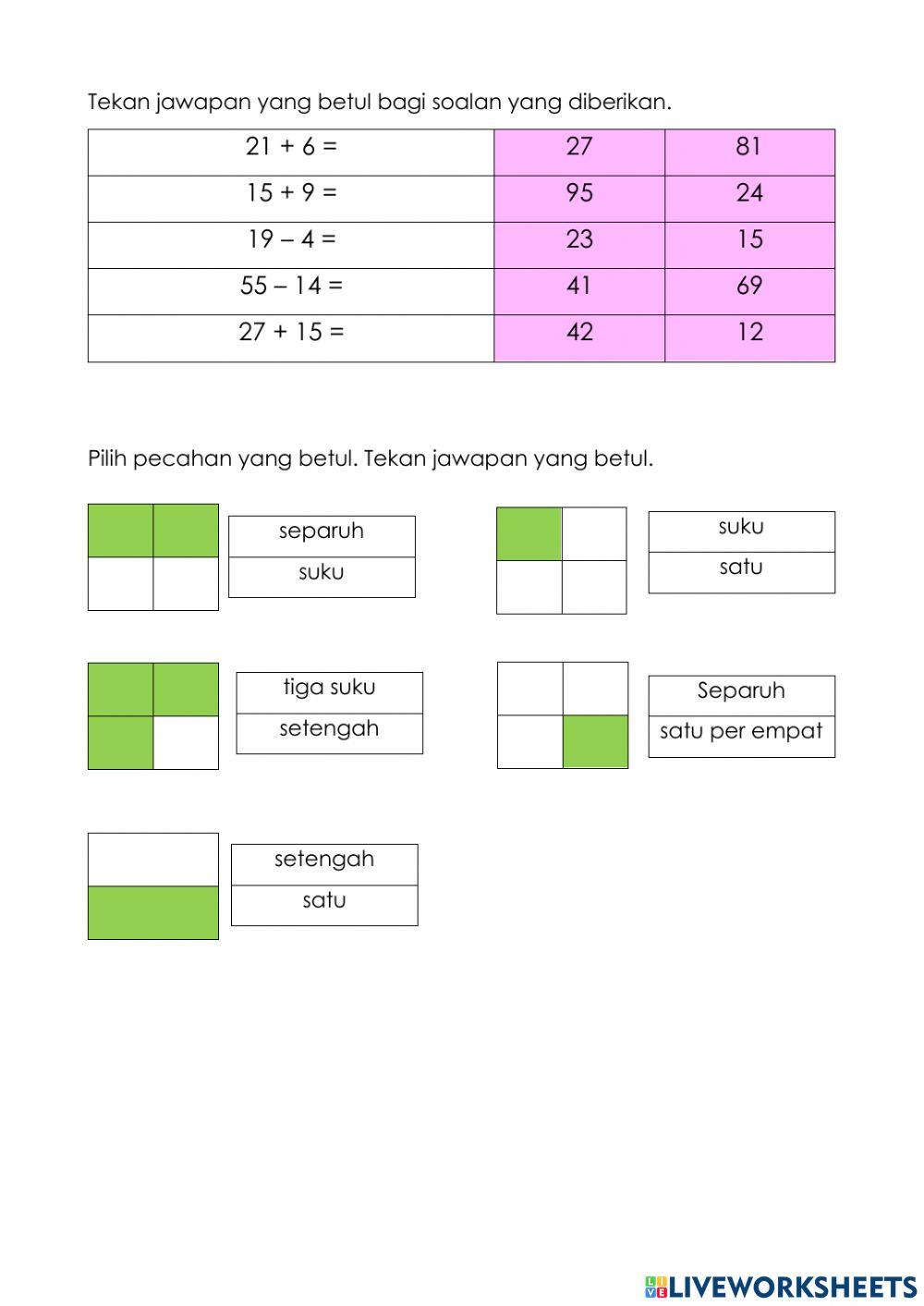 Ulangkaji matematik tahun 1