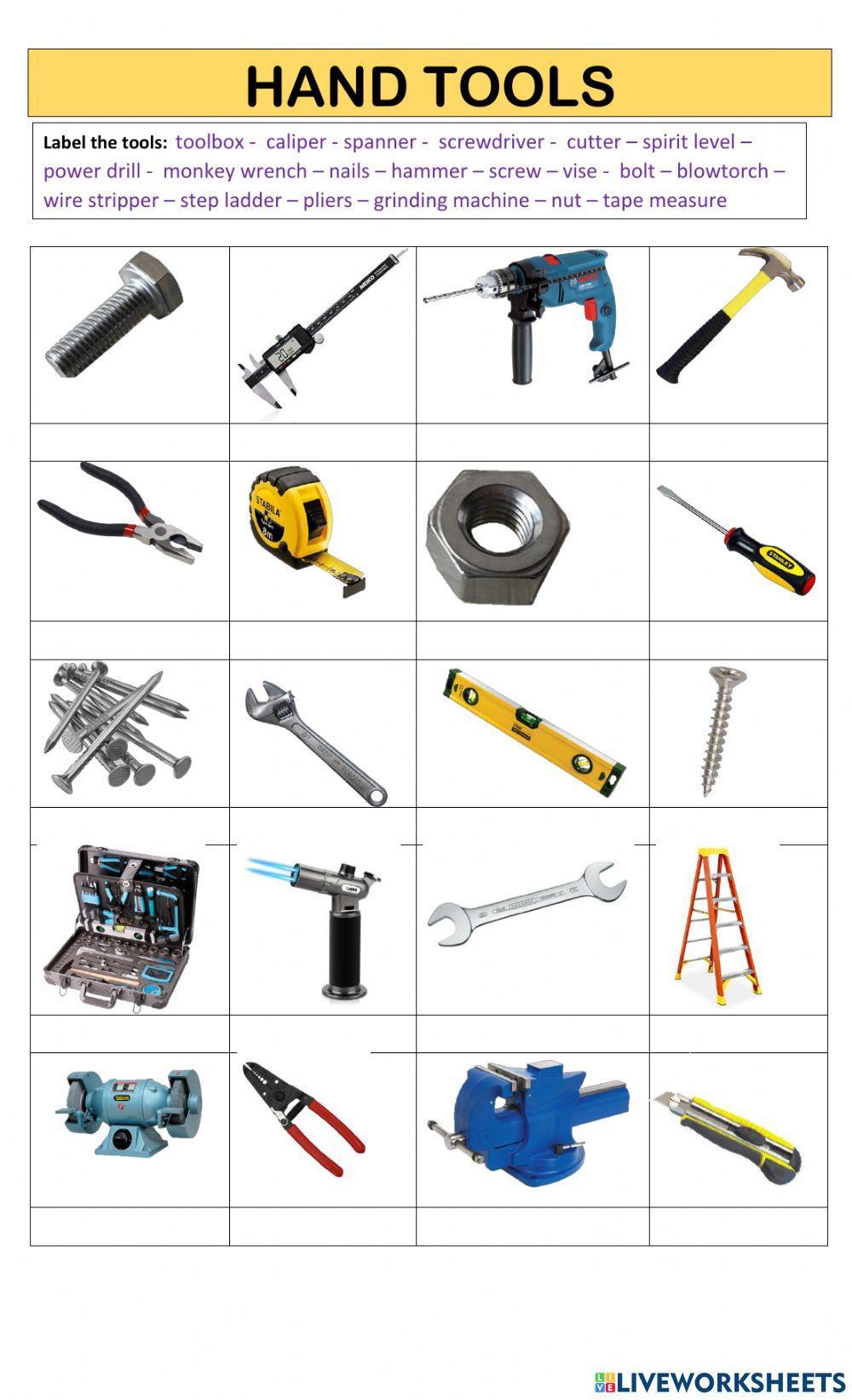 Hand tools interactive worksheet