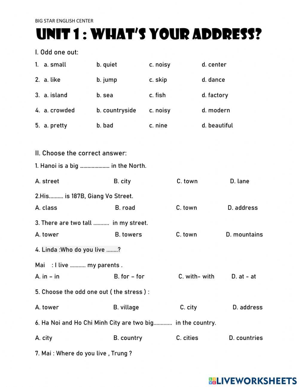Worksheet 4-Unit 1-Grade 5