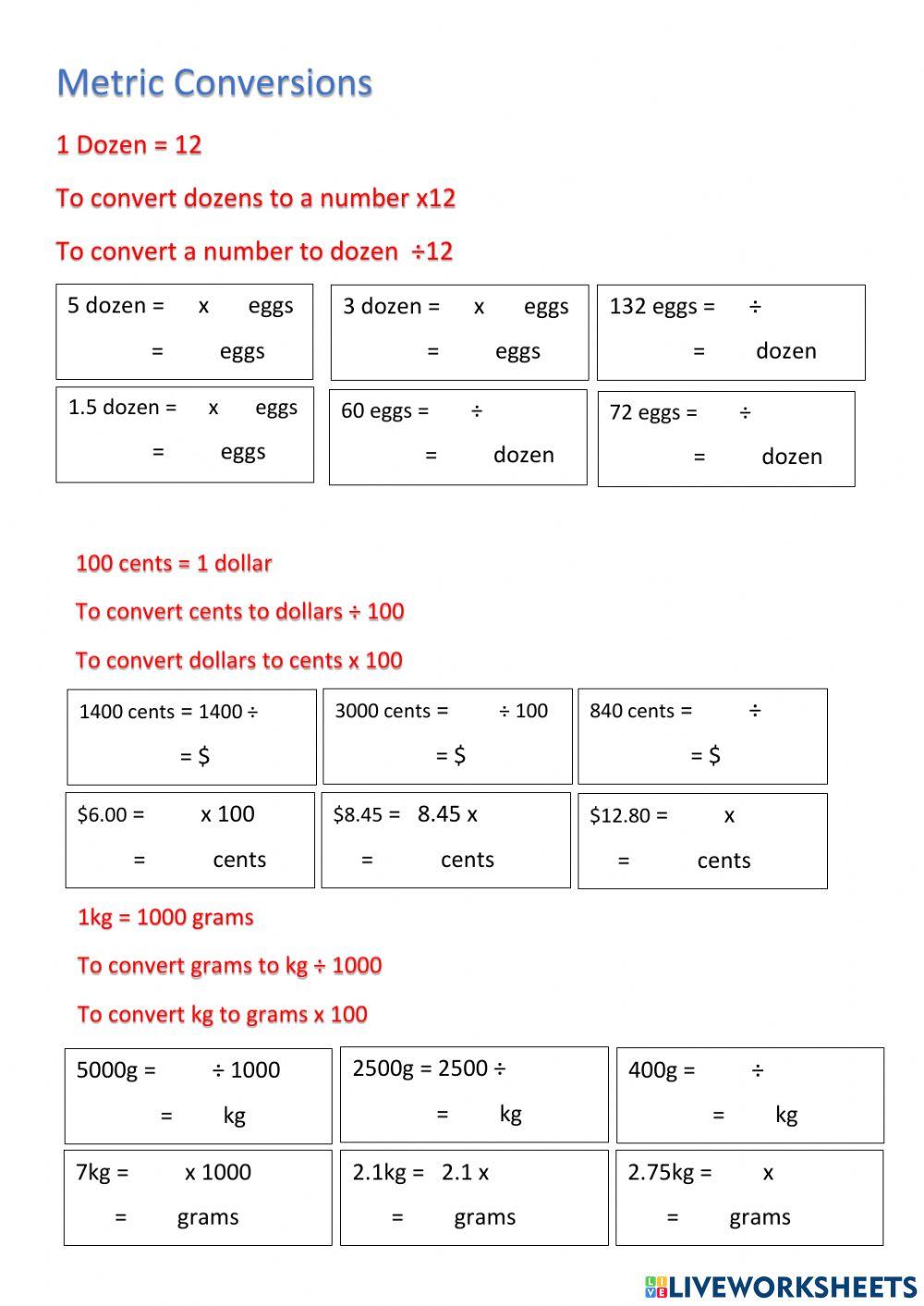 Metric Conversions Set 2 worksheet | Live Worksheets