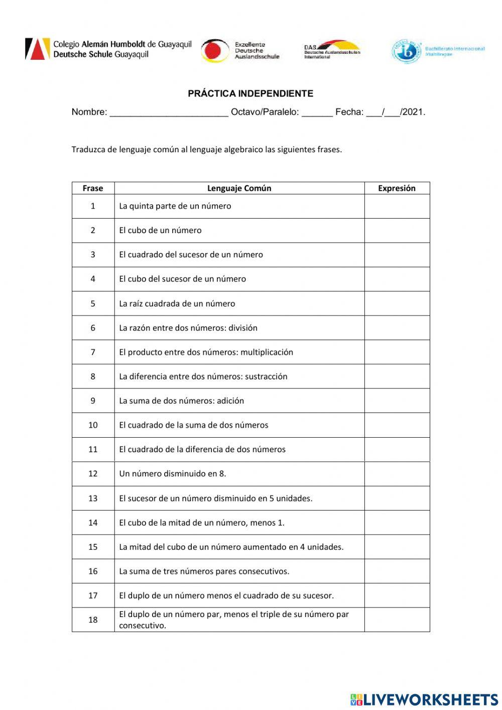 Taller lenguaje algebraico