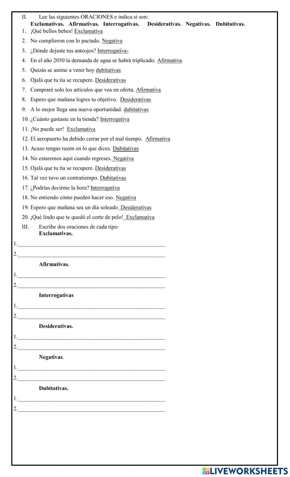 Ordenar Palabras para Crear Oraciones y Los Tipos de Oraciones 