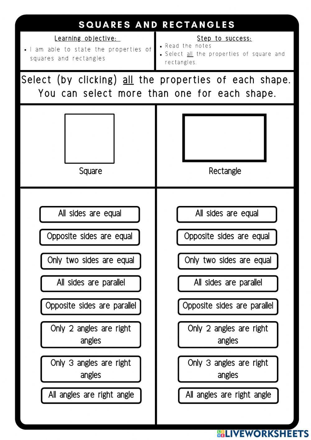 Properties of squares and triangles worksheet | Live Worksheets properties-of-squares-and-triangles-worksheet-live-worksheets