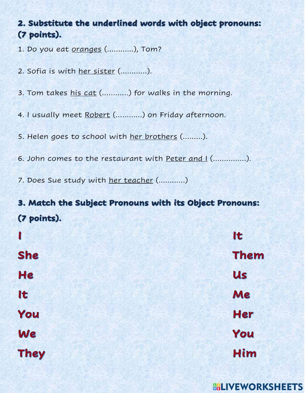 Grammar Test Object Pronouns