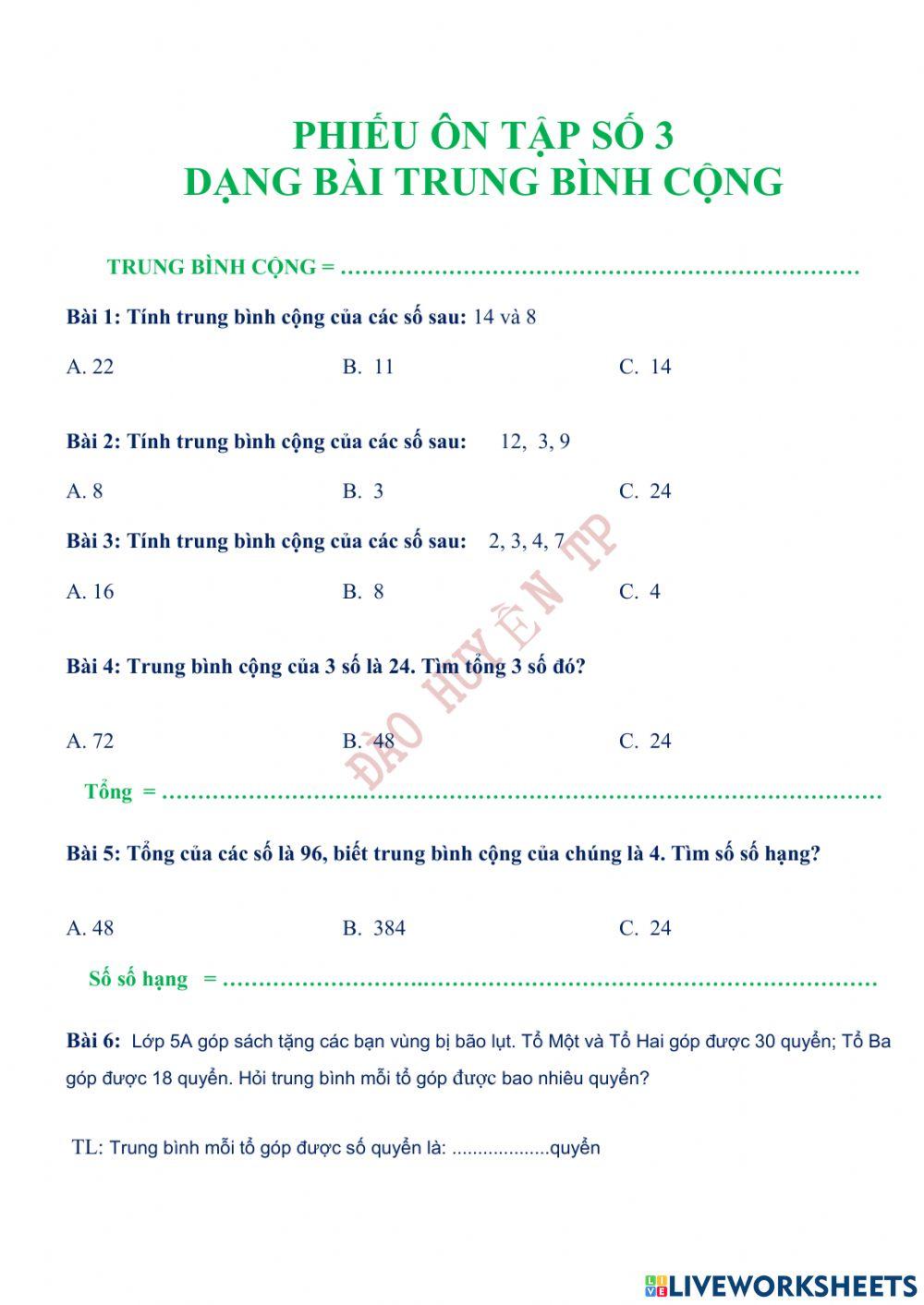 Toán 4 trung bình cộng (số 3)