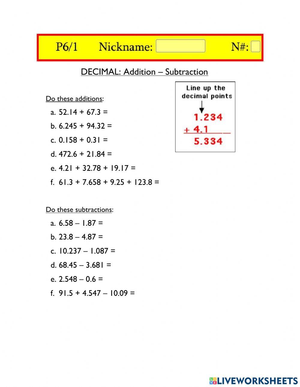 Decimal : Add-subtract