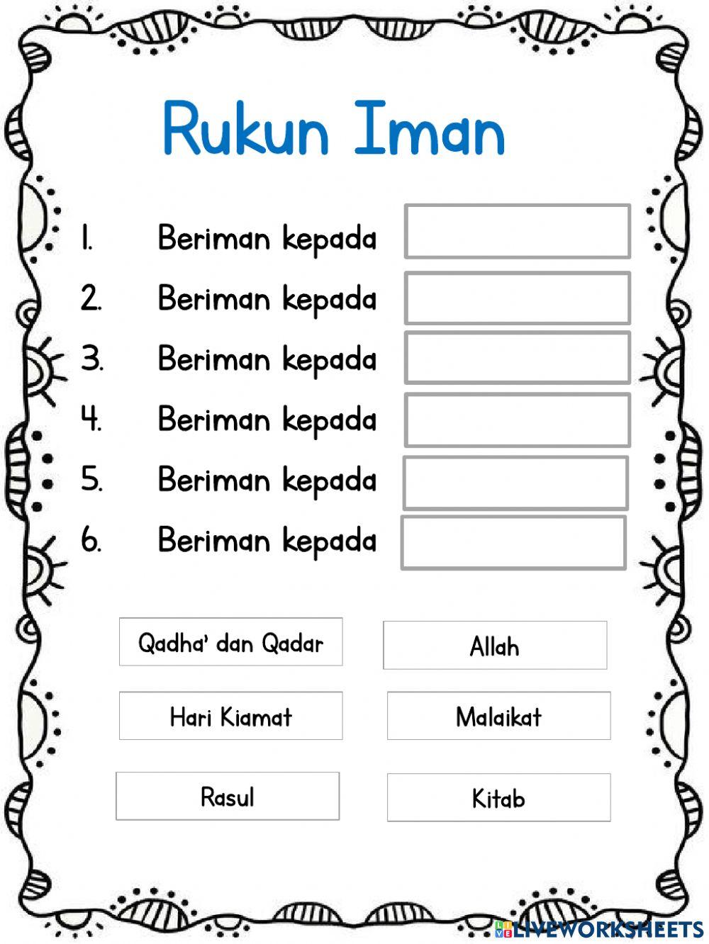 Lembaran Kerja Rukun Iman Dan Rukun Islam Ayamx Coronaforo