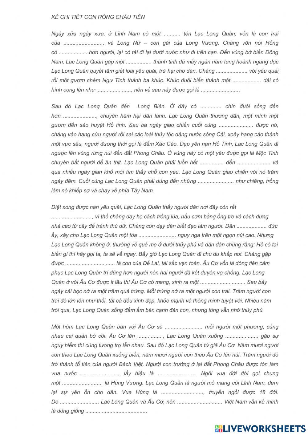 Kể chi tiết Con Rồng cháu Tiên