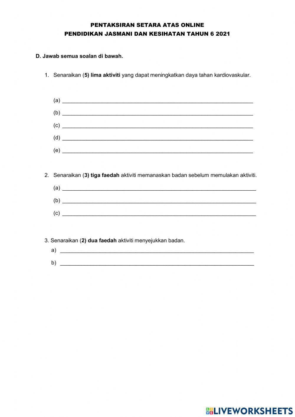 Pentaksiran setara pjk tahun 6 online 2021