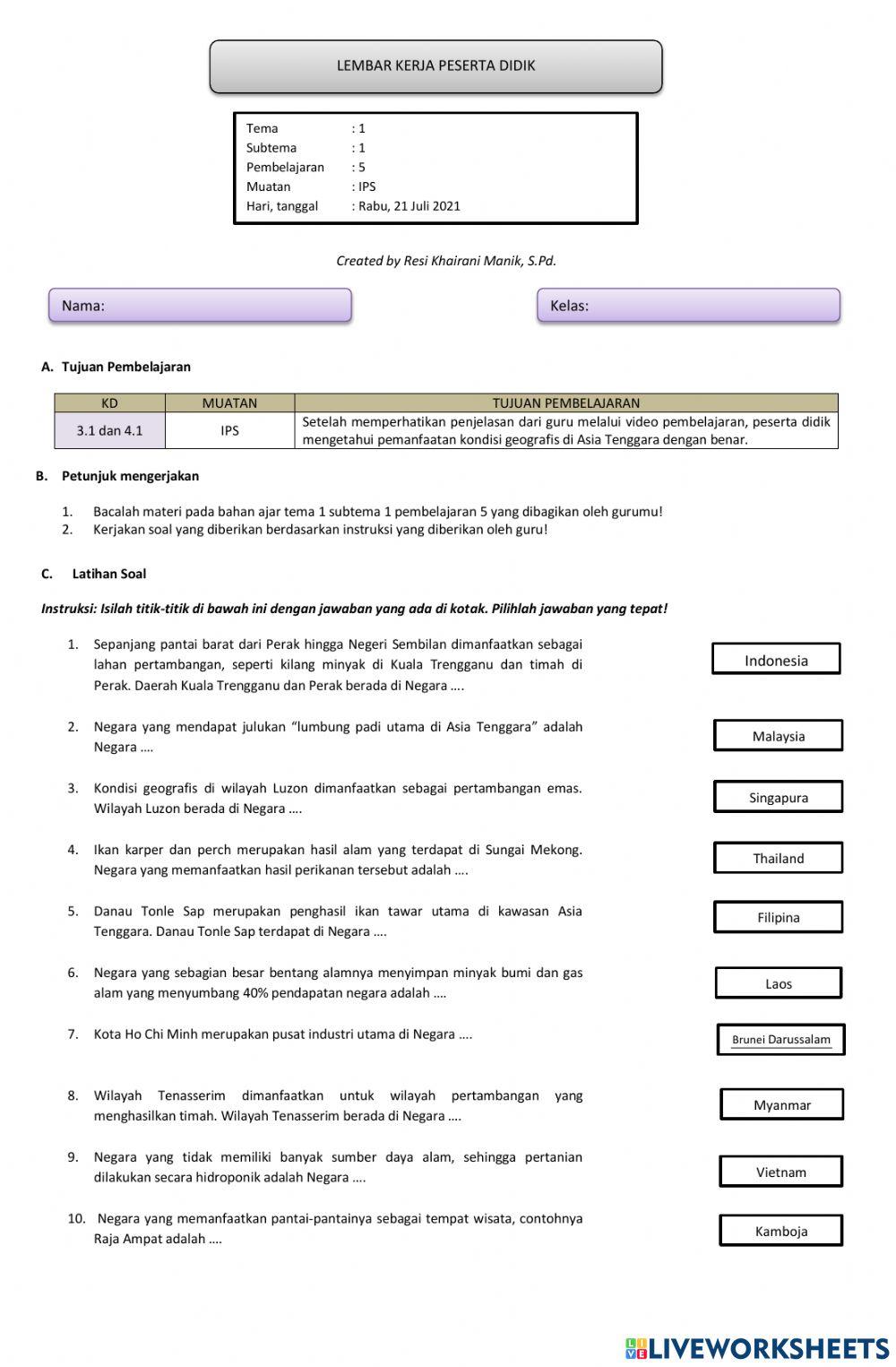 Lkpd tema 1 subtema1 pembelajaran 5 muatan ips