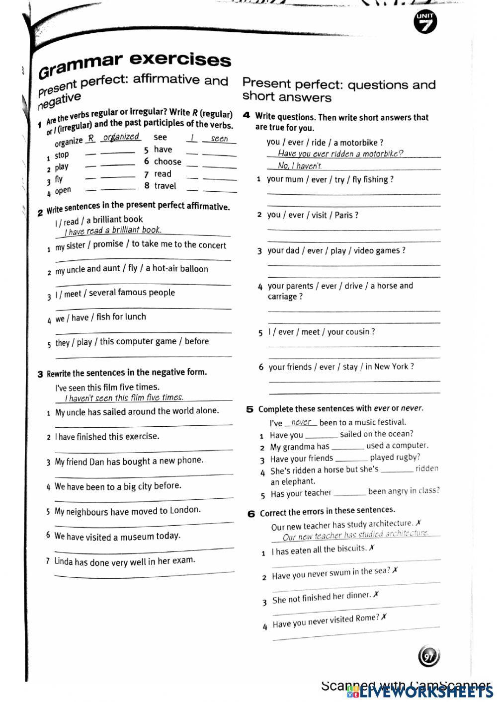 Present Perfect : Affirmative-Negative