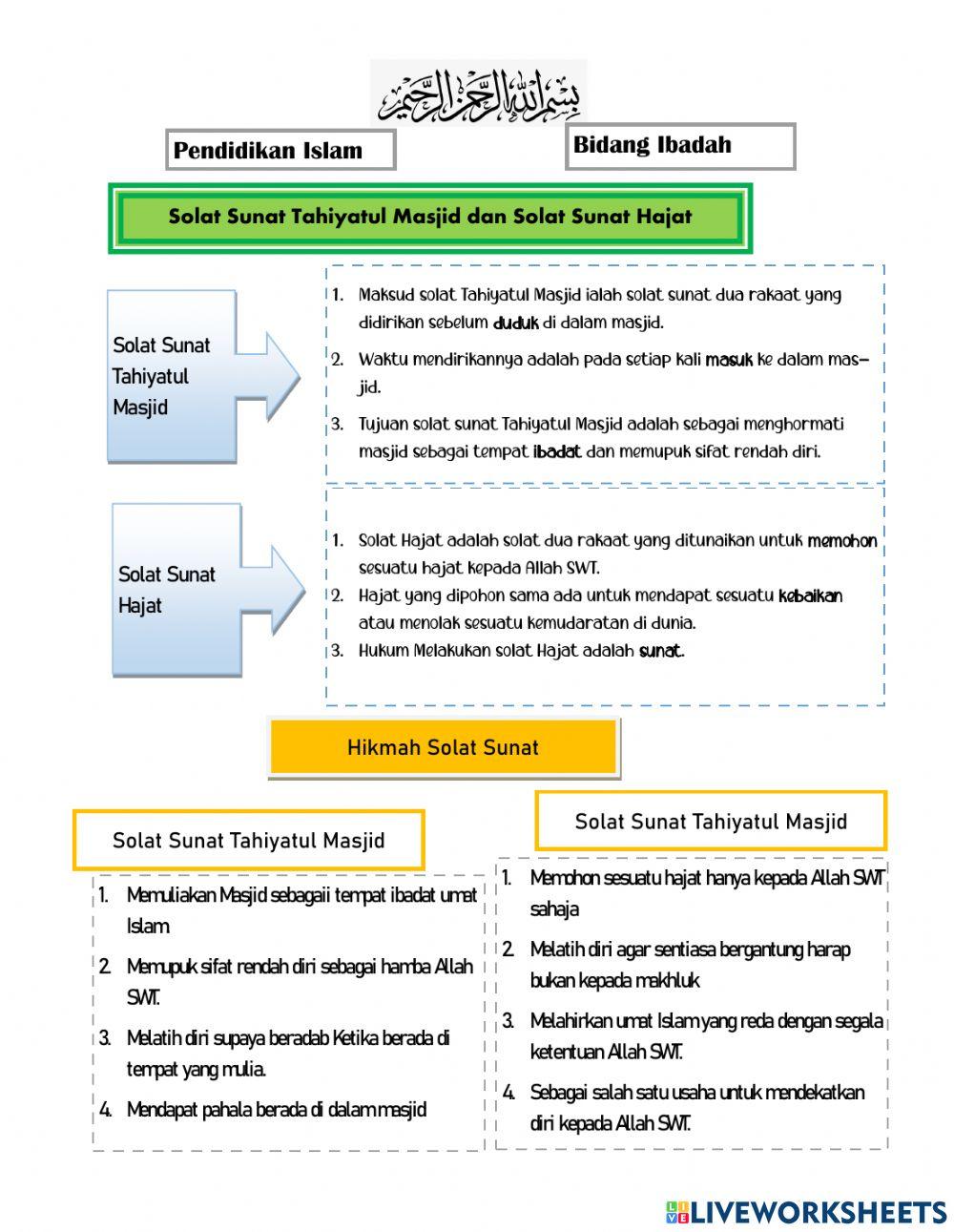 Solat Sunat Tahiyatul Masjid dan Solat Sunat Hajat