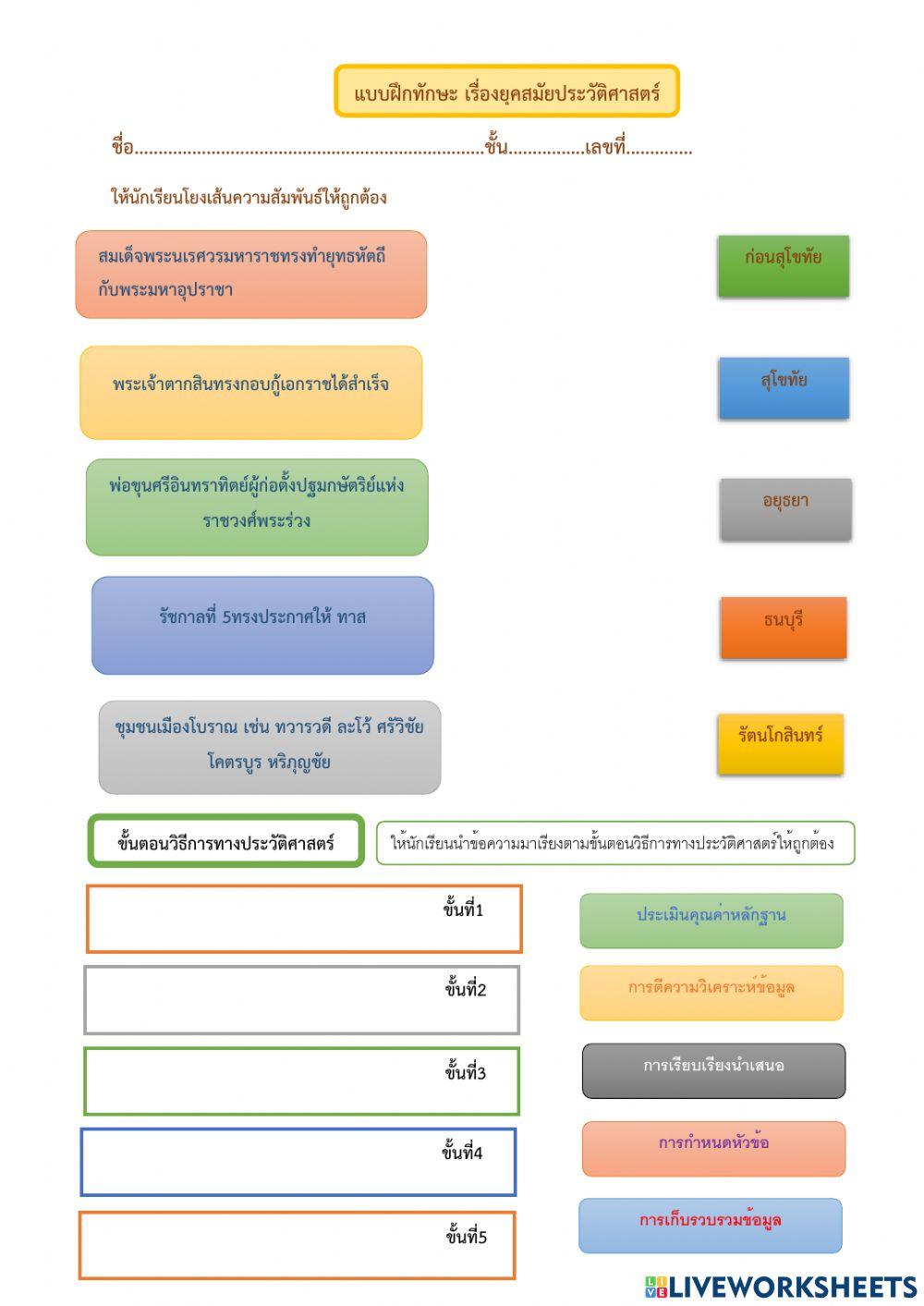 แบบฝึกทักษะยุคสมัยประวัติศาสตร์