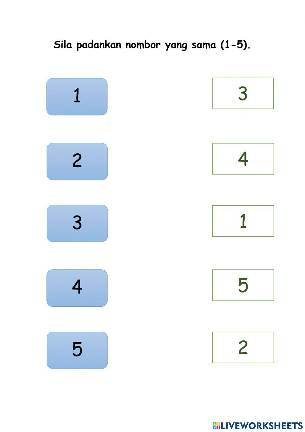 Padankan Nombor 1-5 Tahun 2 PPKI