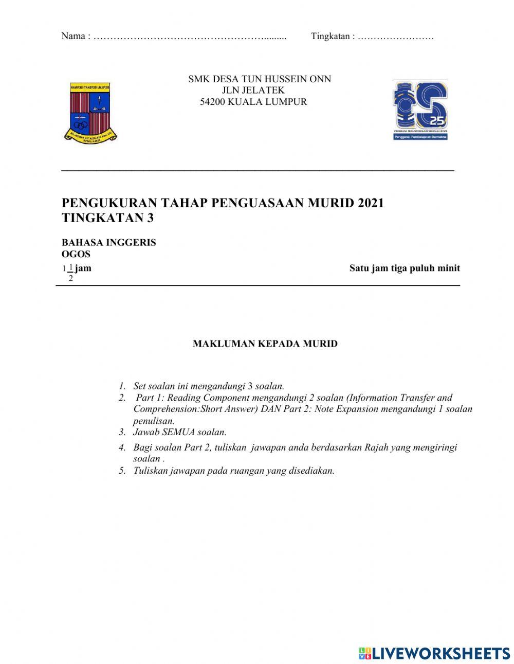 Ptpm english form 3