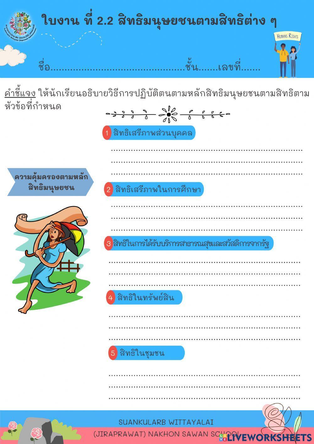 ใบงานที่ 2.2 สิทธิมนุษยชนตามสิทธิต่าง ๆ