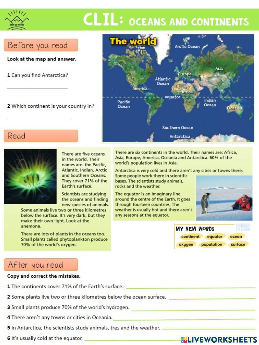 CLIL: Oceans and continents