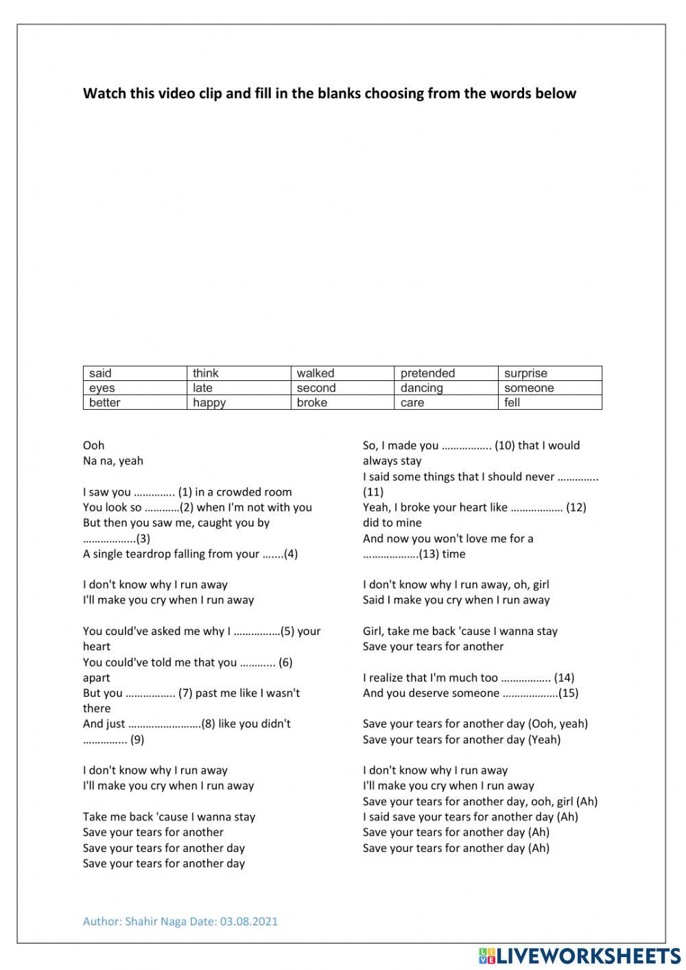 Song Lyrics Save Your Tears