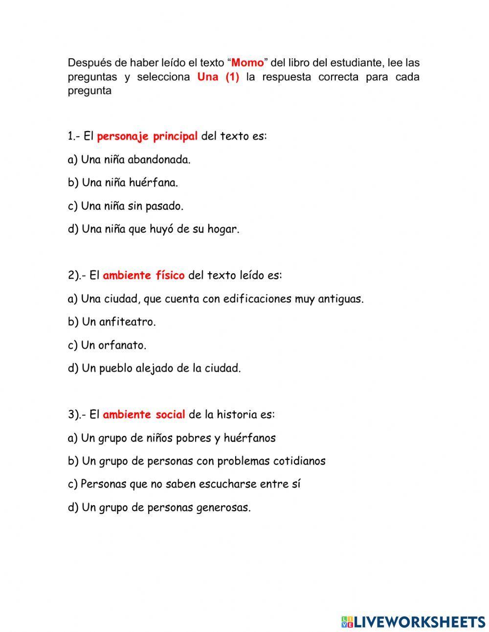 Comprensión Lectora Momo