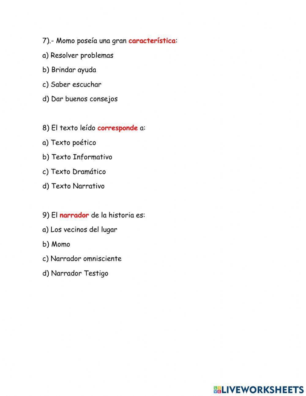 Comprensión Lectora Momo