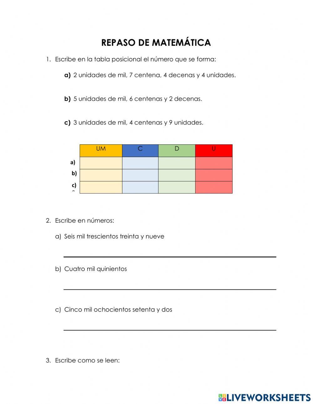 Tabla de valor posicional