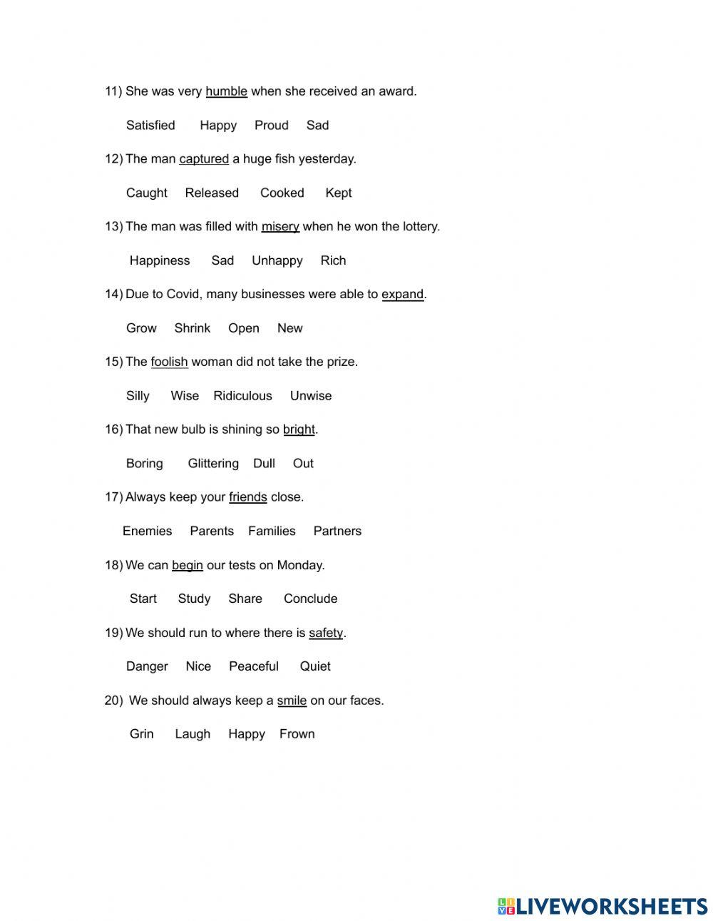 Antonyms 1 - Worksheet 2