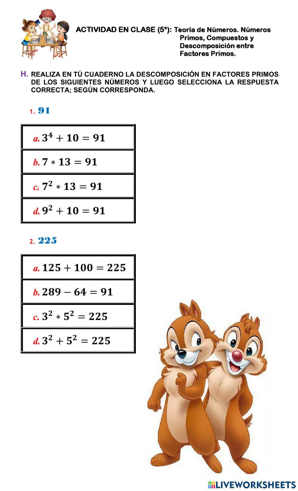 Matemáticas. Teoría de números. Números primos, compuestos y descomposición.  5°.