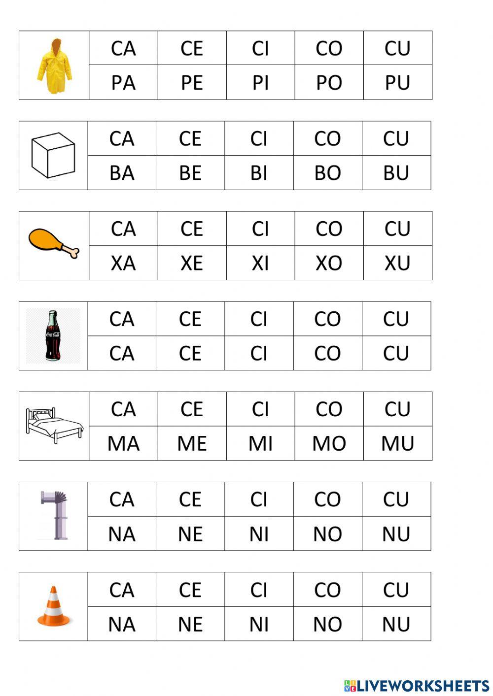 Sílabas móveis letra C