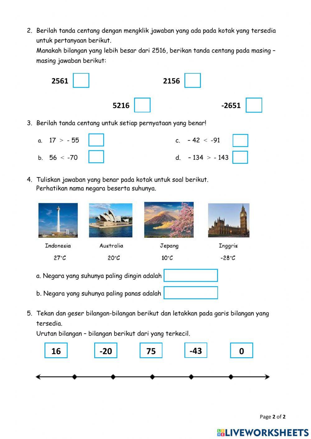 LKPD Bilangan Bulat: Membandingkan dan mengurutkan Bilangan Bulat