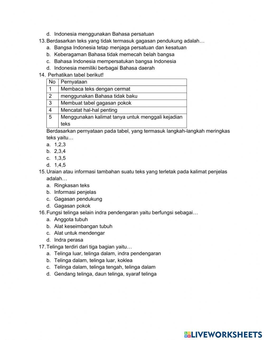 Ulangan Harian Tema 1 Subtema 2