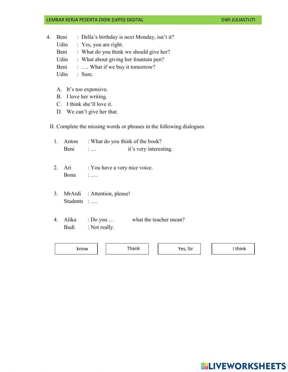 LKPD Bahasa Inggris Kelas 8