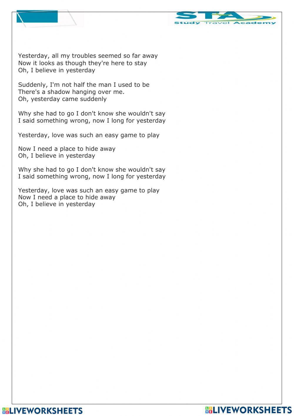 Yesterday song includes mp3